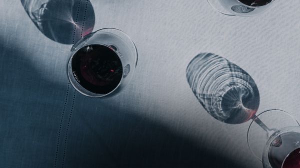 Glasses of red wine on a table